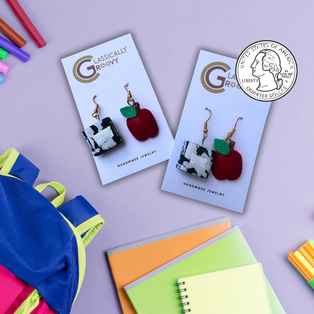 Apple & Composition Book Earrings