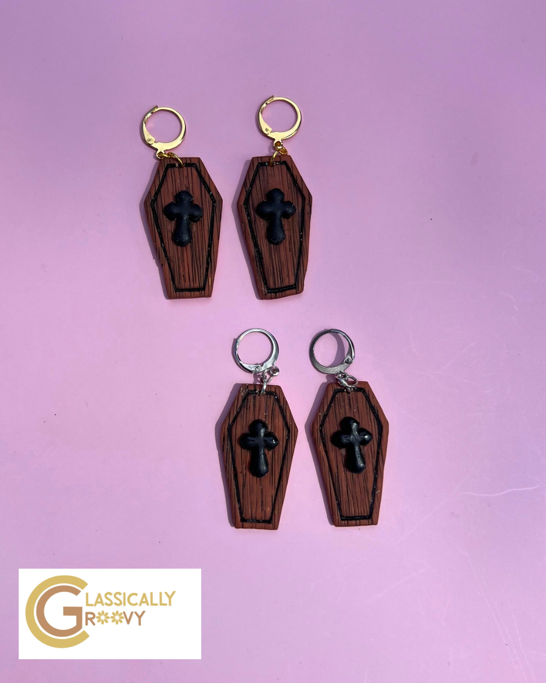 Wooden Coffin Earrings