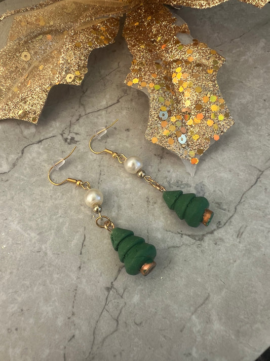 Tree & Pearl Dangle Earrings