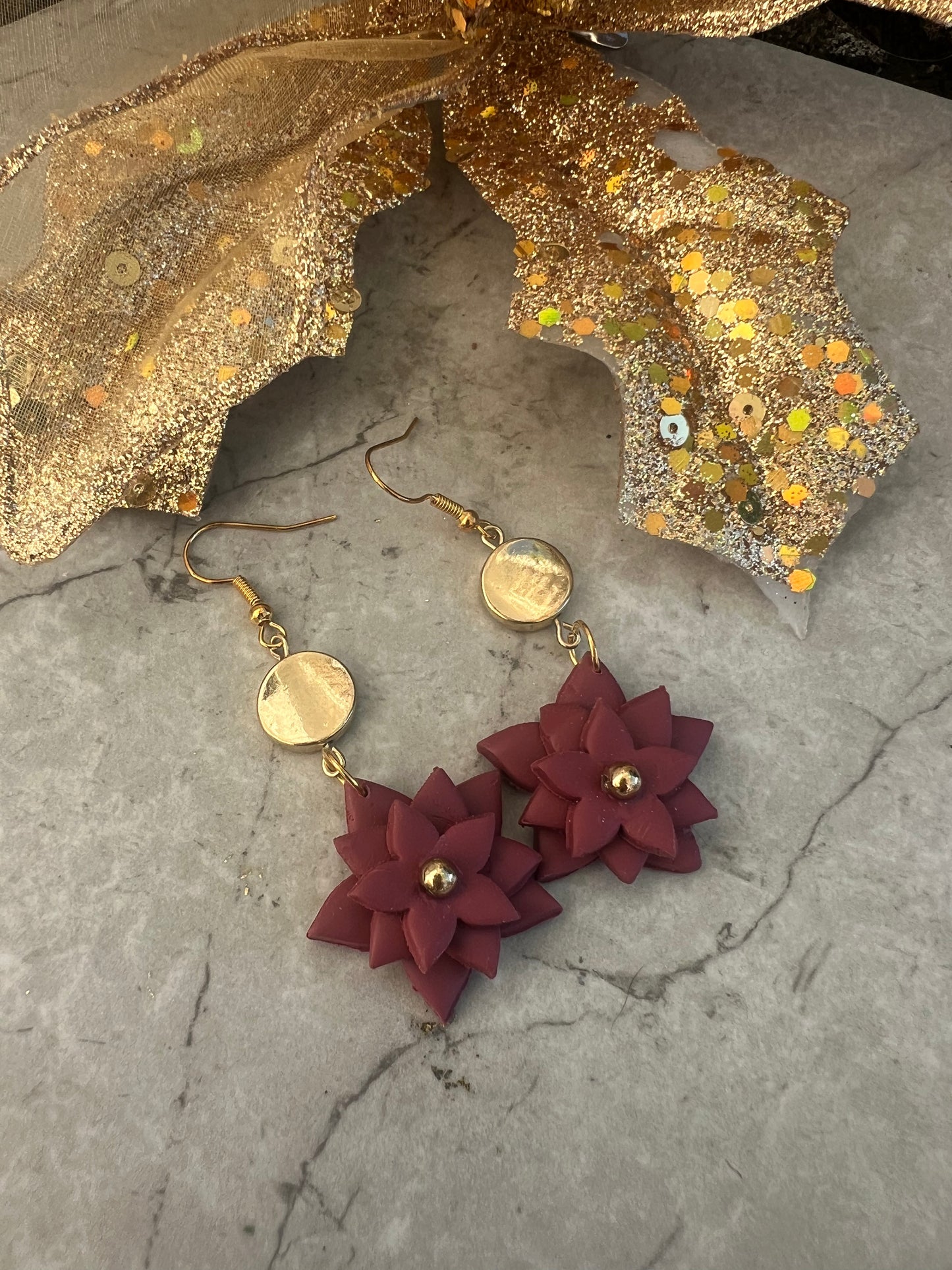 Poinsettia Floral Dangles