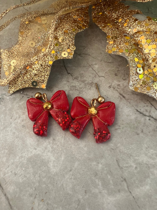 Red Bow Stud Earrings