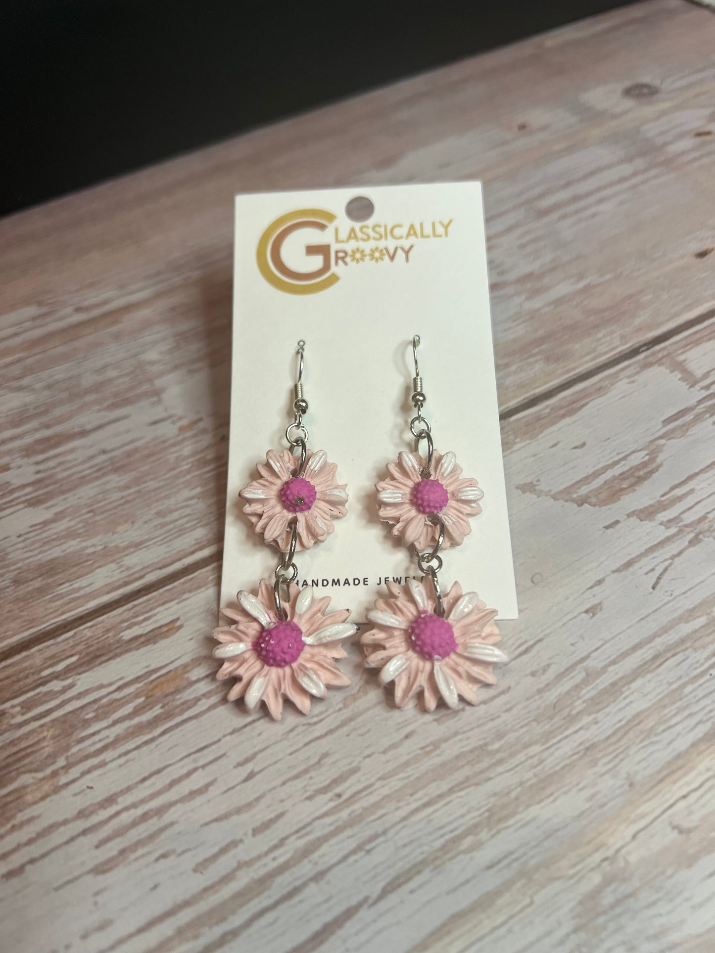 Pink Daisy Dangle Earrings